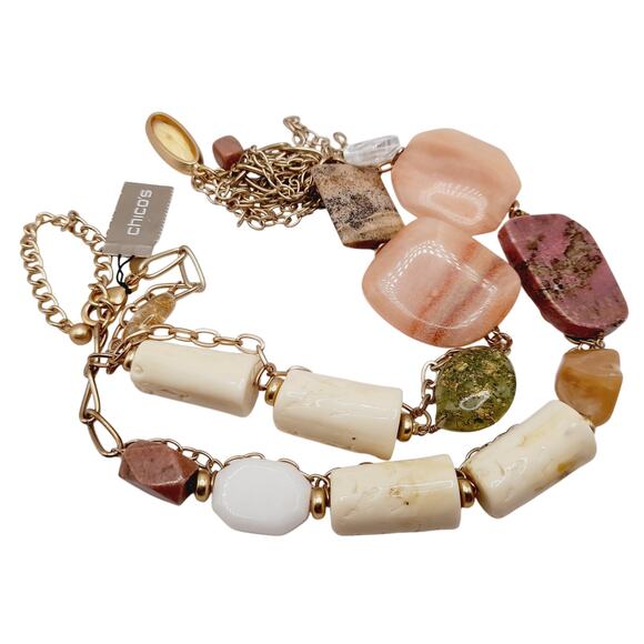 Chico’s NWT Chunky Beaded Gemstone Statement Necklace – 27” Boho Style - Picture 5 of 10